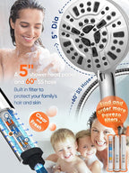 Pavezo® High Pressure Shower Head Handheld 5" Large, Extra Long 60" SS Hose - Image 4