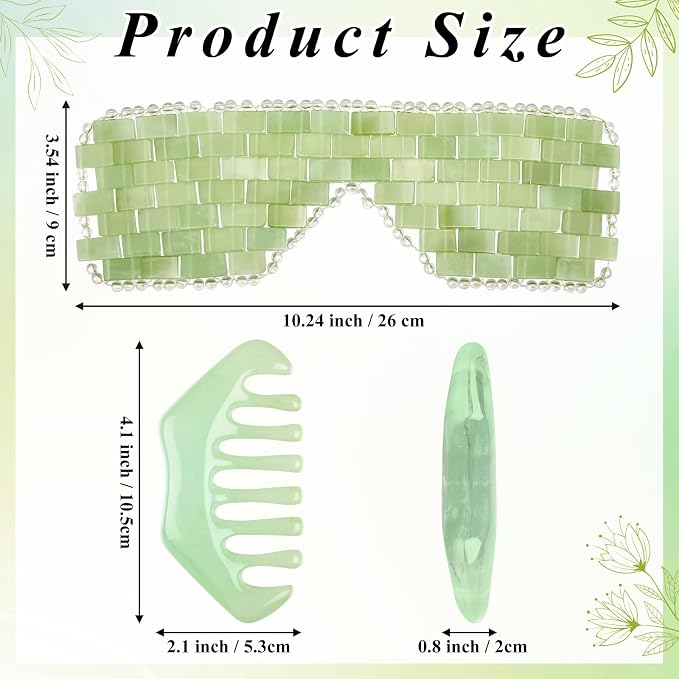 Hercicy 2 Pcs Jade Eye Mask and Hair Comb Set Green Jade Stone Eye Mask White - Image 2