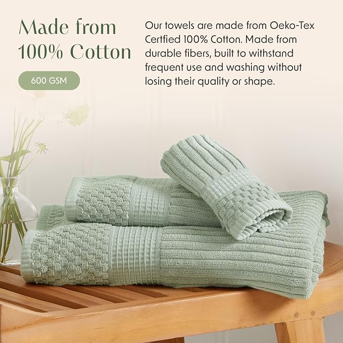 Springtree Home 100% Cotton Bath Towel Set | 6 Piece Set | Absorbent & - Image 5