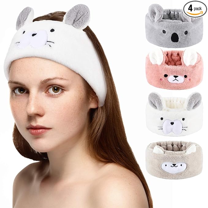 Chuangdi 4 Pieces Animal Hair Bands Face Wash Headband Spa Animal Ears by Chuangdi