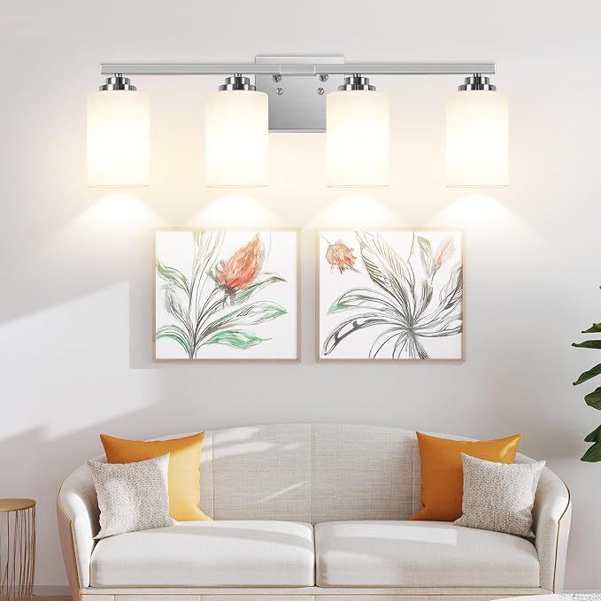 Brushed Nickel 4-Light Bathroom Light Fixtures, Classic Wall Light Fixture - Image 9