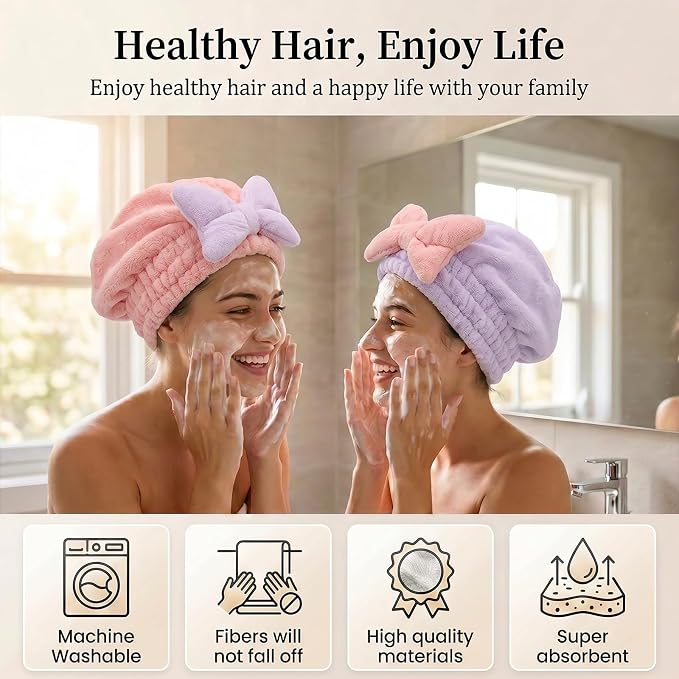 2Pcs Skin-Friendly Hair Drying Cap Quick-Drying Hair Towel Cap Microfiber - Image 6