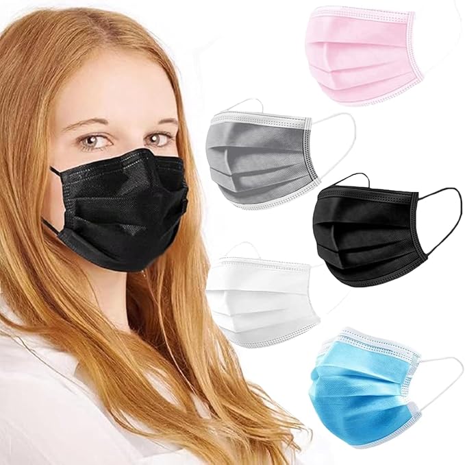 100Pcs 5 Color Disposable Face Mask, 3 Ply Breathable Masks by SDIW
