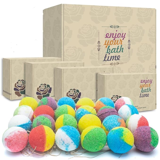 INTEYE Organic Bath Bombs Gift Set, 24 Handmade Fizzies Rich in Essential Oil by INTEYE