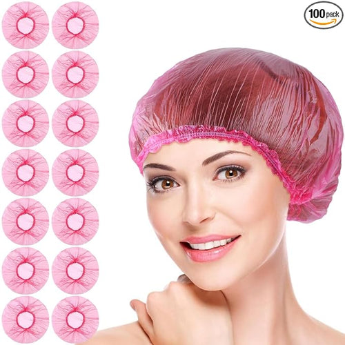 100 Pcs Pink Disposable Shower Caps, Shower Caps by Unknown