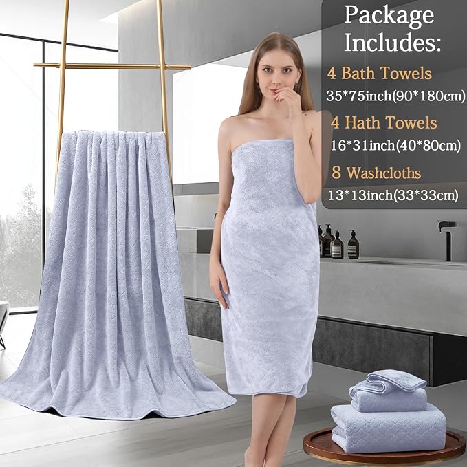 8-Piece Bath Towels Set, 2 Oversized Bath Sheet, 2 Hand Towels and 4 Washcloths - Image 5