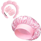 Pink Headband Hair Bonnet For Sleeping Shower Cap For Women Reusable Waterproof by Exacoo