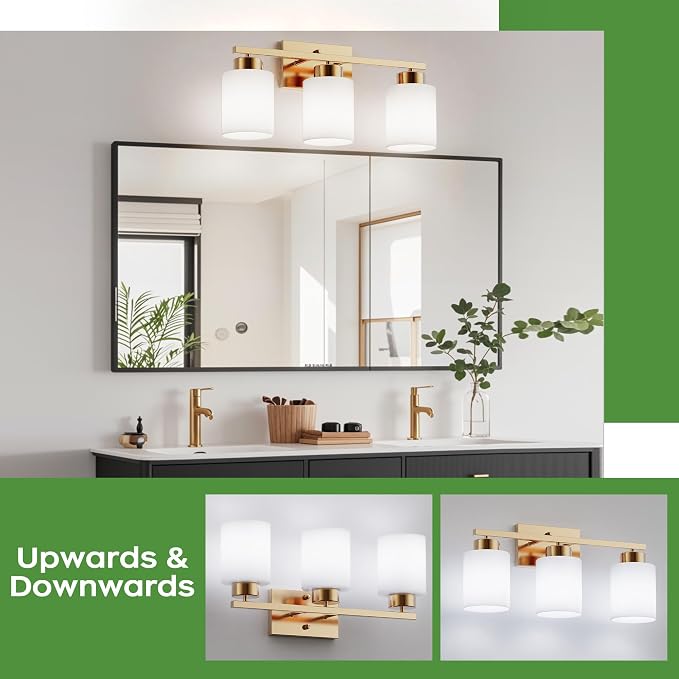 PARTPHONER 3-Light Brushed Gold Bathroom Light Fixtures, Modern Vanity Light - Image 5