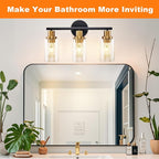 DLLT 3-Light Bathroom Light Fixtures: Black and Gold Modern Vanity Lights - Image 2