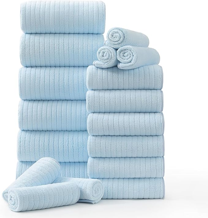 Hailea 18 Piece Family Bath Towel Set Include 6 Bath Towels, 6 Hand Towels and by Hailea