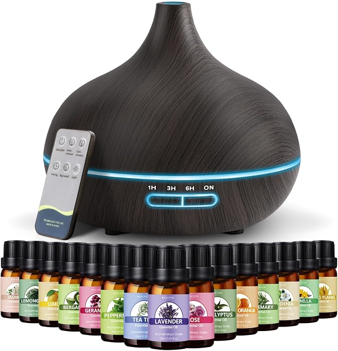 SACATR 550ml Oil Diffuser with 15x10mL Essential Oils, Ultrasonic Technology by SACATR