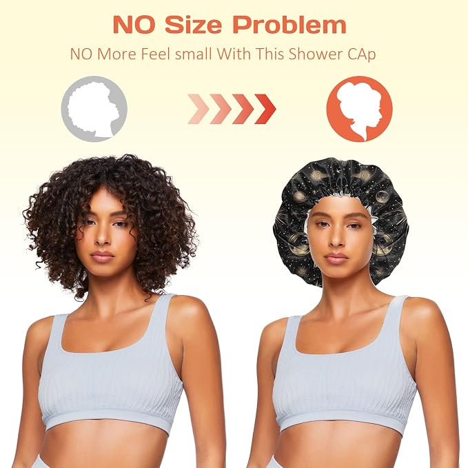 Shower Cap Reusable Double Layer Adjustable Elastic Waterproof EVA Hair Bath - Image 5