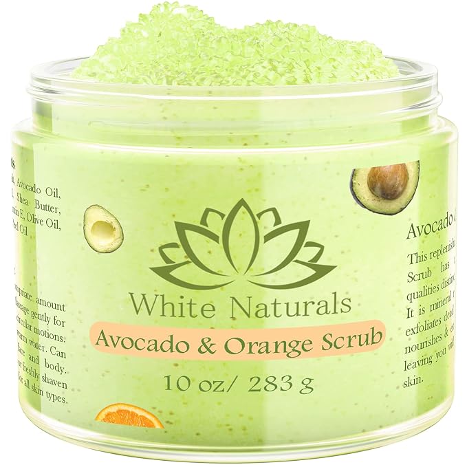 Organic Avocado & Orange Body Scrub Moisturize & Soften Skin, Pure Natural by WhiteNaturals