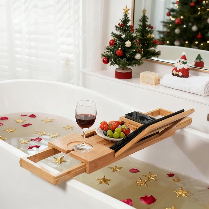Utoplike Bamboo Bathtub Caddy Tray Bath Tray - Image 4