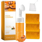 Turmeric Soap & Face Wash Set, Lemon Turmeric Kojic Soap Bar and Foaming Facial by Derperzi