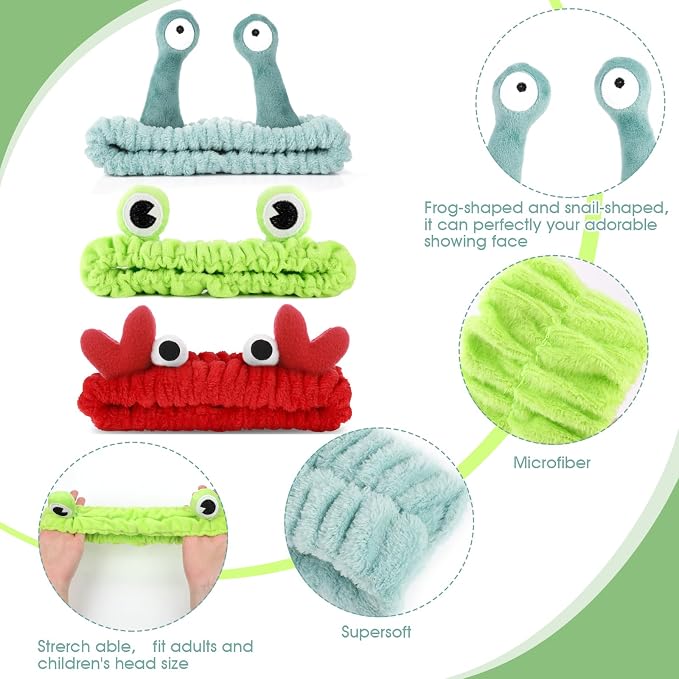 WLLHYF 3 Pack Spa Headband Face Wash Hairband Facial Makeup Head Wraps Cartoon - Image 3