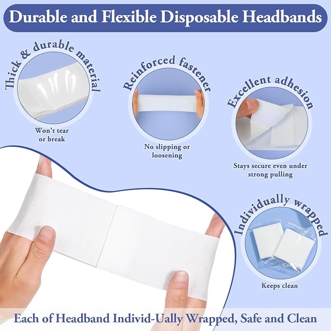 Sublaga 40 Pcs Disposable Spa Facial Headbands, Stretch Headband Wrap - Image 2