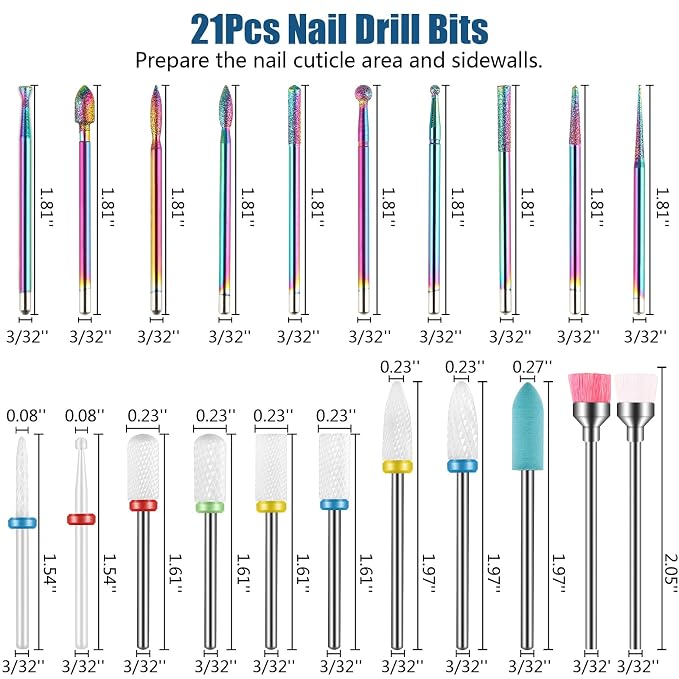 Depvko 21pcs Nail Drill Bits Sets, 3/32 Inch Cuticle Electric Nail File and - Image 6