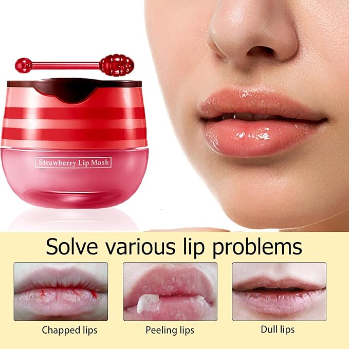 2 Pcs Lip Balm Honey Pot, Honey & Strawberry Moisturizing Lip Mask Reduces Lip - Image 3