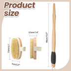 Wood Body Brush Set, 19.3’’ Long Handle Bath Body Back Scrubber Soft & Stiff - Image 3
