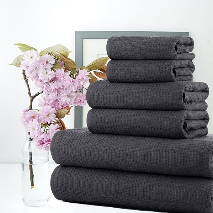 CASA COPENHAGEN Waffle 6Pcs 100% Egyptian Cotton Large Designer Towels Gift - Image 3