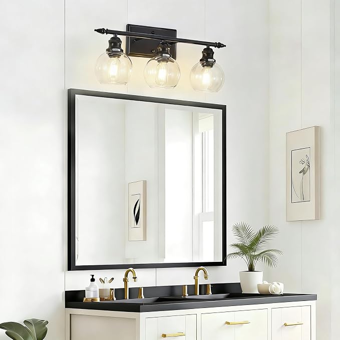 3-Light Bathroom Light Fixtures Matte Black Vanity Light Over Mirror Modern - Image 2