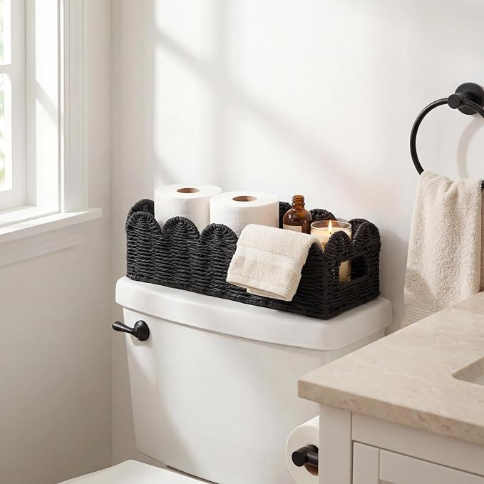 Scalloped Toilet Tank Basket for Back of Toilet, Bathroom Organizer for Tank Top - Image 2