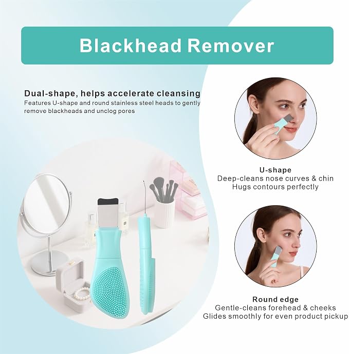 Blackhead Remover & Silicone Face Scrubber, Face Spatula, Facial Cleansing Brush - Image 4