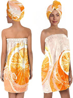 Orange Citrus Bath Wrap and Hair Towel by QIULIBMH