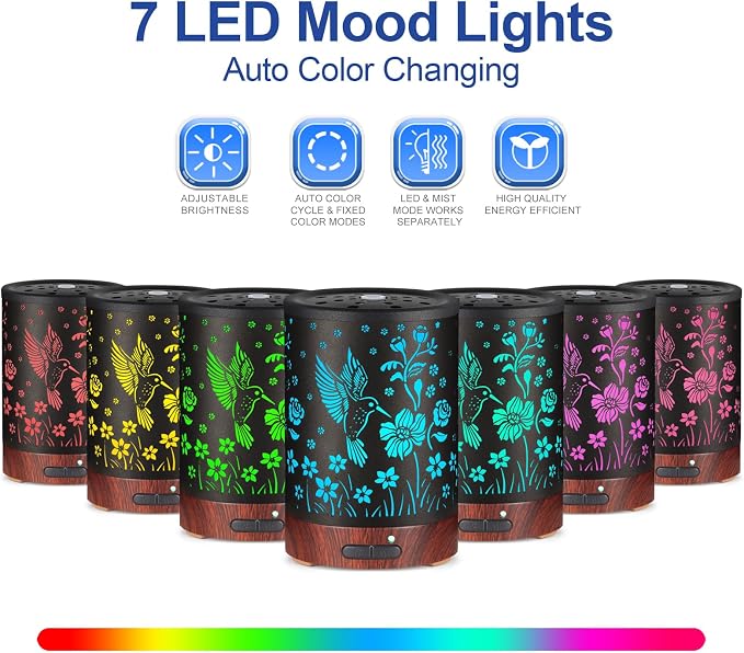 Essential Oil Diffuser- Aromatherapy Diffuser with7 Colors Light and Auto-Off - Image 2