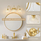 Vintage Bathroom Vanity Light, 3-Light Brushed Gold Finish Wall Sconce - Image 4