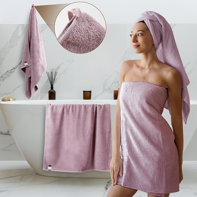 SEMAXE Purple Bath Towel, 100% Cotton Bath Towel - Image 2
