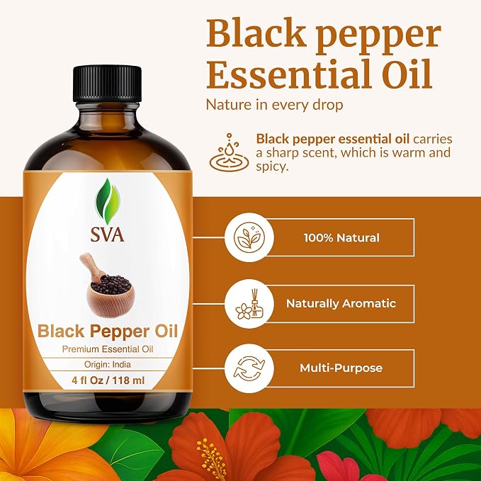 SVA Black Pepper Essential Oil – 4 Fl Oz – 100% Natural Black Pepper Oil - Image 2