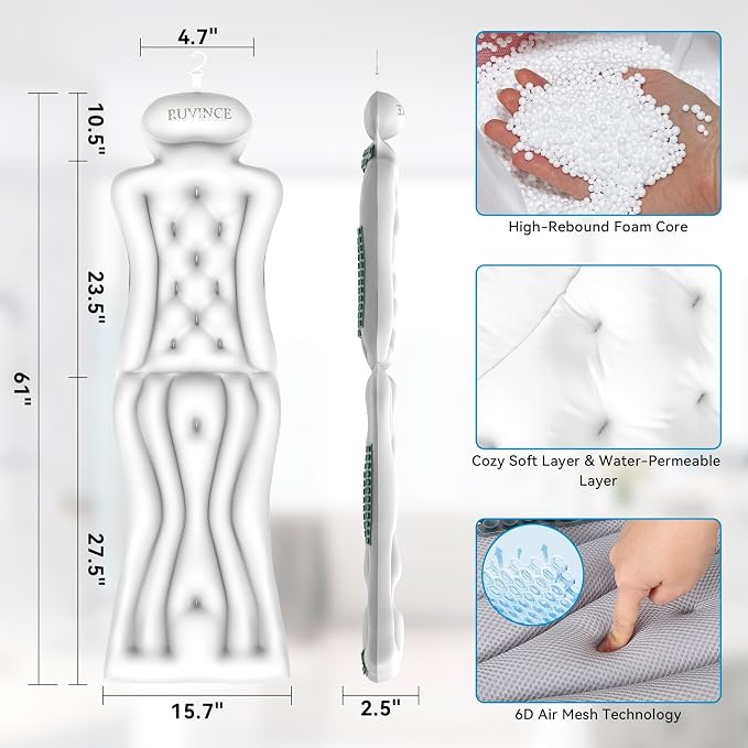 Full Body Bath Pillow for Bathtub RUVINCE Ergonomic Luxury Bathtub Pillow - Image 3