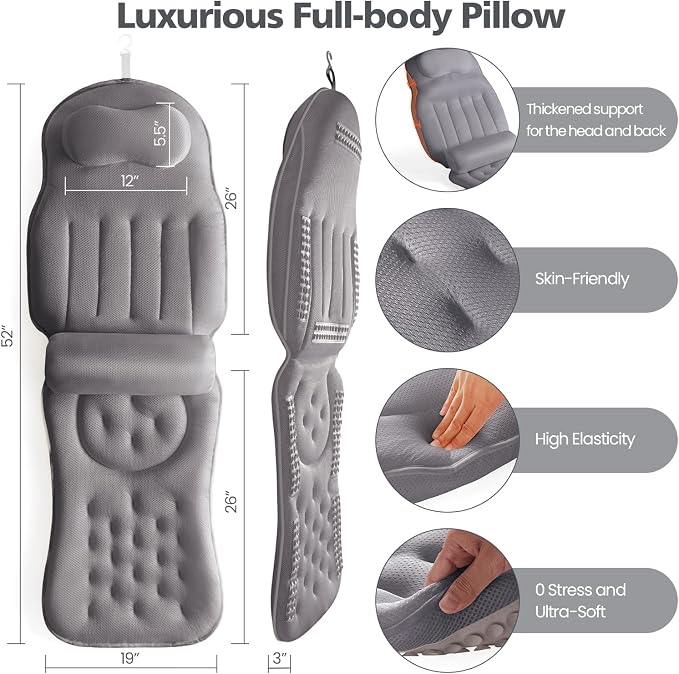 Full Body Bath Pillow for Bathtub, Thick Bathtub Cushion Soft 5D Mesh Spa - Image 5