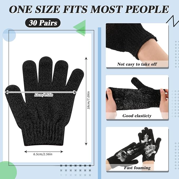 Ramede 30 Pair Exfoliating Glove Double Sided Exfoliating Bath Gloves Pack - Image 2