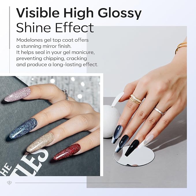 modelones Gel Top Coat, Acrylic Nails Soak Off Nail Lamp Nail Art Home and - Image 4