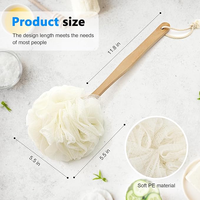 White Loofah on a Stick PE Soft Mesh Luffa Made of Soft and Sturdy Rubber - Image 6