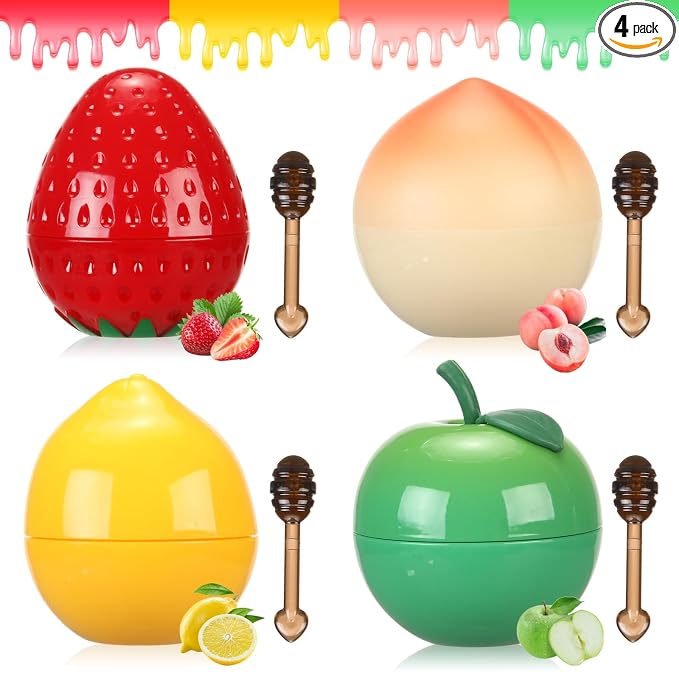 4 PCS Bee Lip Balm Lip Mask Fruit Pot, Lip Balm by Deepmind