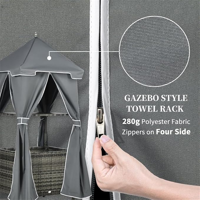 Pool Towel Valet Caddy with Canopy Cover, Hand-Woven PE Rattan Storage - Image 4