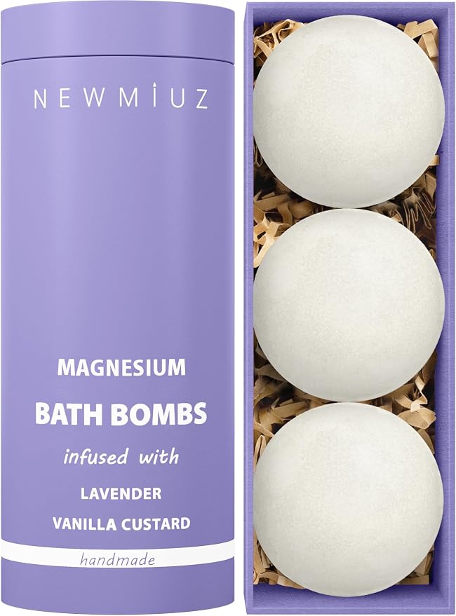 Magnesium Lavender Vanilla Luxury Fizzing Bath Bomb Sensitive Skin Formula by NewMiuz