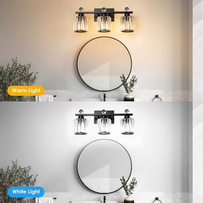 3-Light Black Modern K9 Crystal Vanity Lights - Image 3