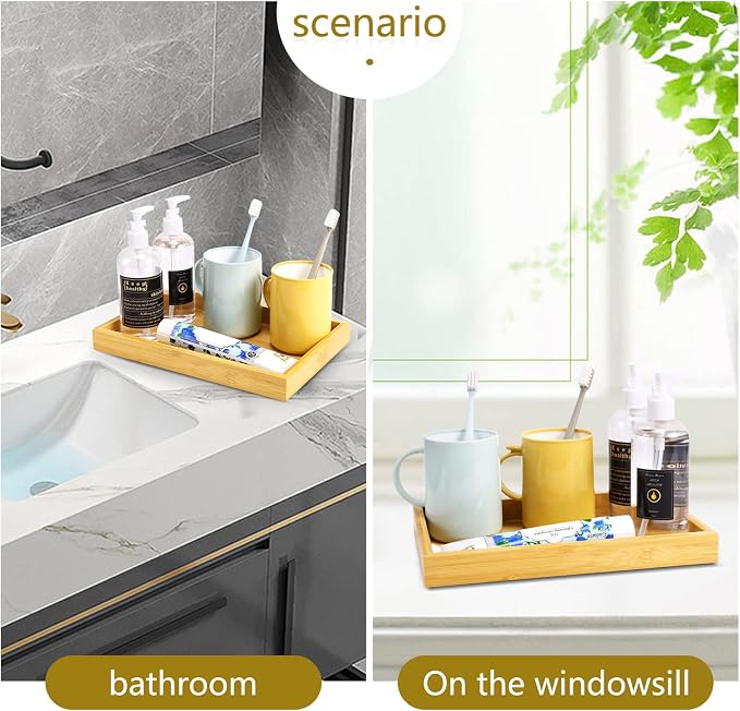 Natural Bamboo Vanity Tray, Sink Tray, Smooth and Thick Wooden Tray - Image 4