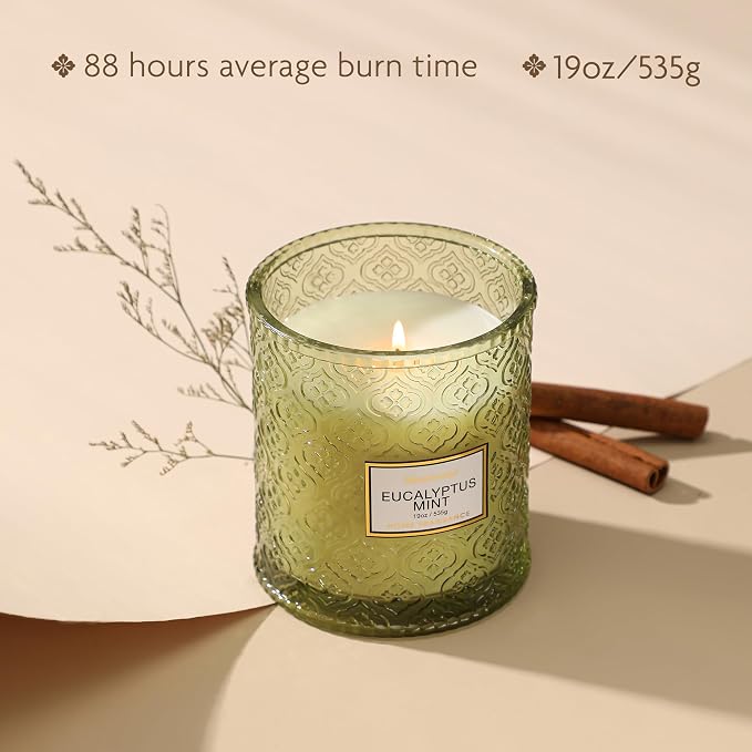 Eucalyptus Mint Scented Candles, Large Natural Soy Candle, 88 Hours Burning Time - Image 4