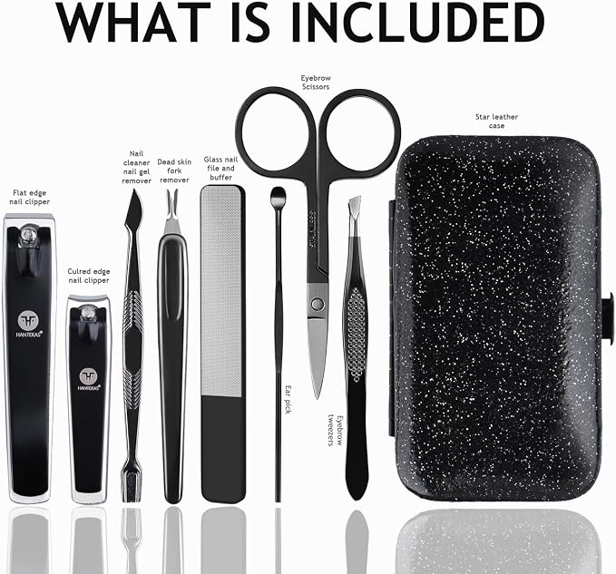 HANTEKAS Manicure Pedicure Set 8pcs Stainless Steel Nail Clippers Kit - Image 2