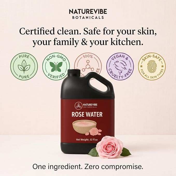 Naturevibe Botanicals Pure Rose Water Toner 32 oz Hydrating Facial Mist & Hair - Image 7