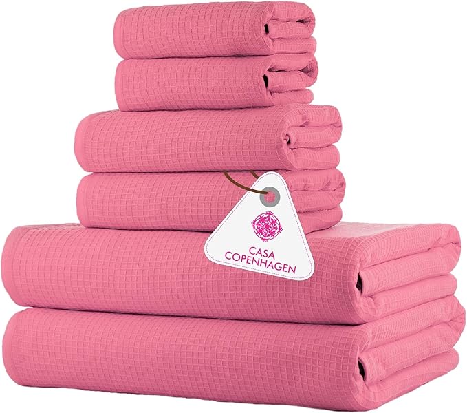 CASA COPENHAGEN Waffle 6Pcs 100% Egyptian Cotton Large Designer Towels Gift by CASACOPENHAGEN