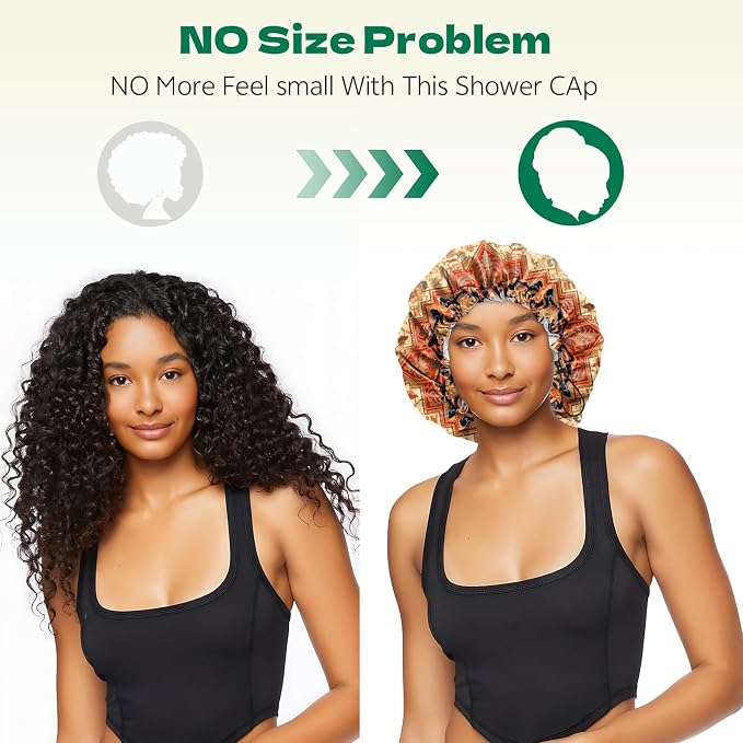 2 PCS Shower Cap Waterproof Double Layer Elastic Adjustable Reusable Hair Bath - Image 5