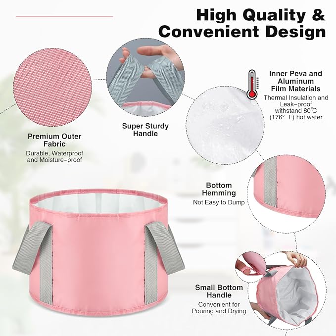 Maxcheck 14L 6 Pcs Pink Collapsible Foot Basin Tub Portable Soaking Feet Bath - Image 4