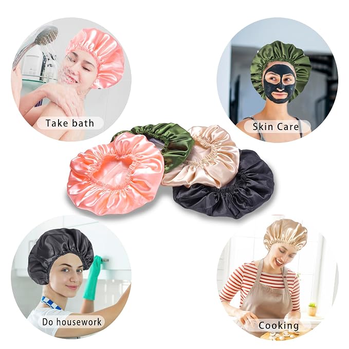 Shower Caps for Women, Double Layers Shower Cap Reusable Waterproof, Bathing - Image 6